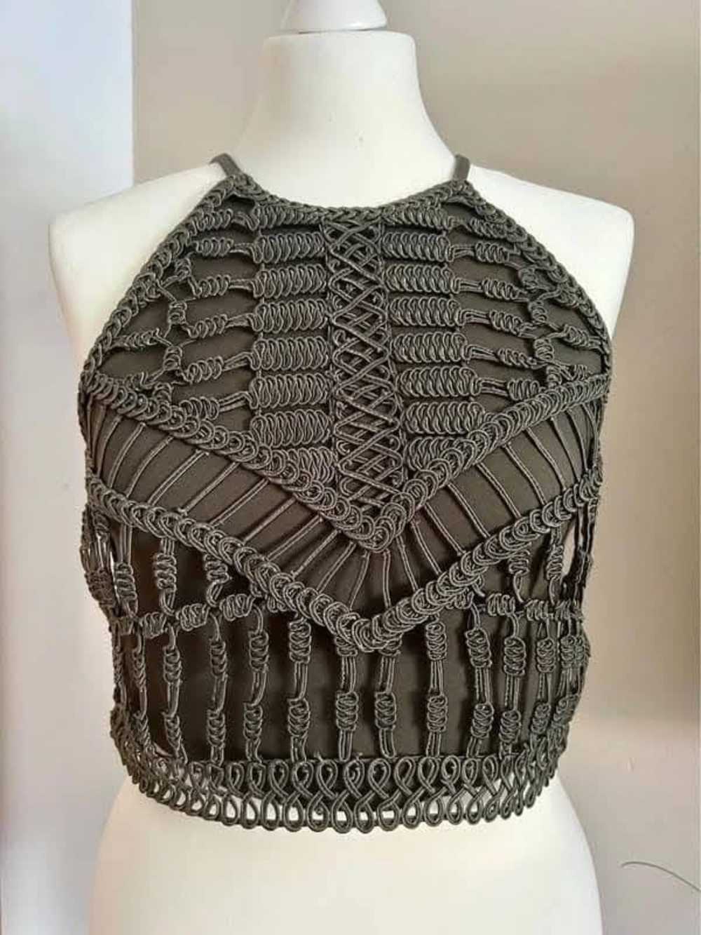 H&M Olive Green Crochet Halter Crop Top